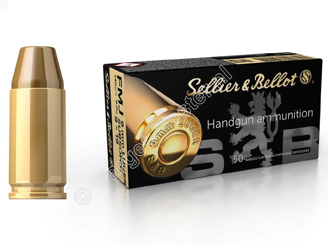 Sellier & Bellot SUBSONIC Munitie 9mm Luger 140 grain Full Metal Jacket verpakking 50